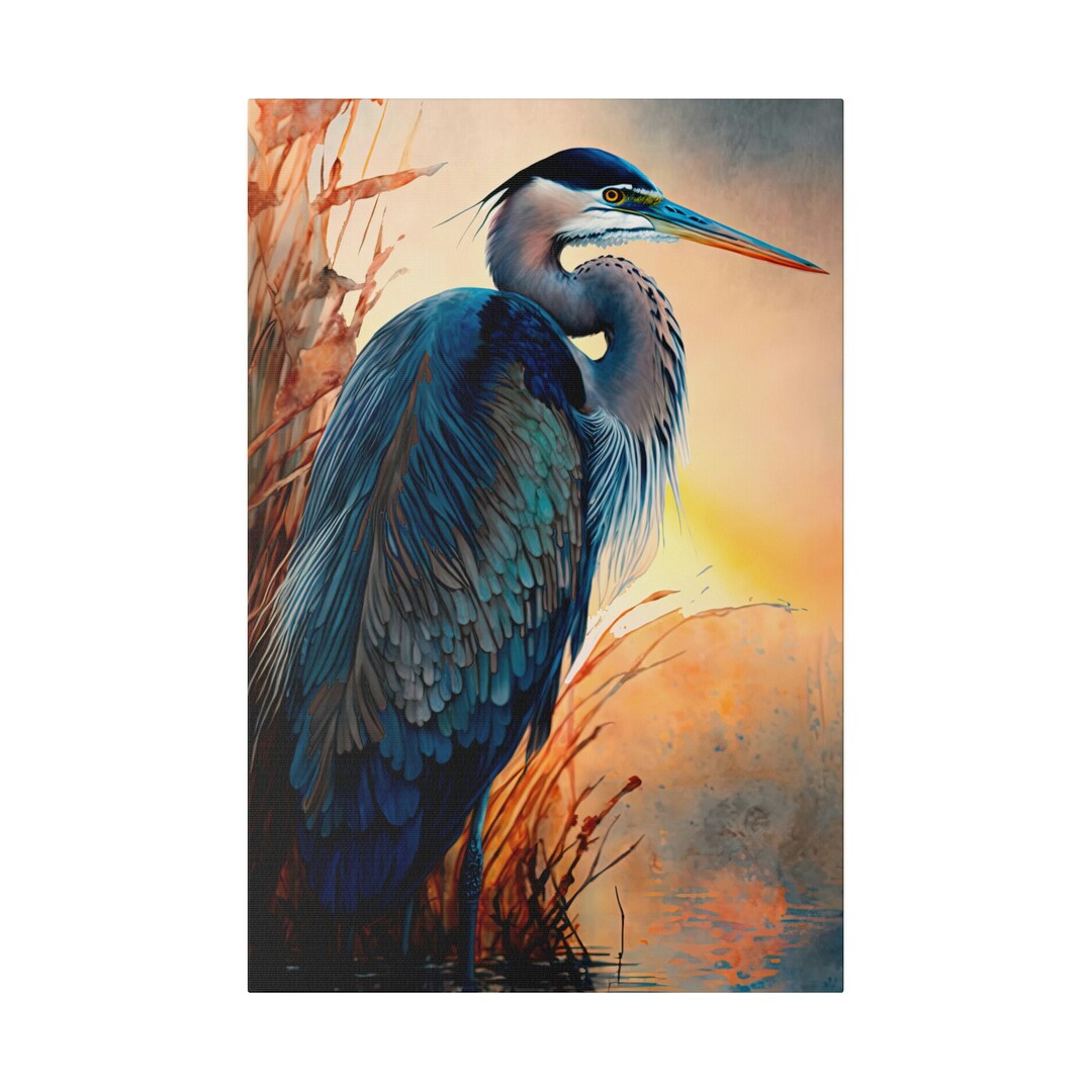 Blue Heron Canvas Blue Heron Wall Art Blue Heron Office Art Canvas Blue