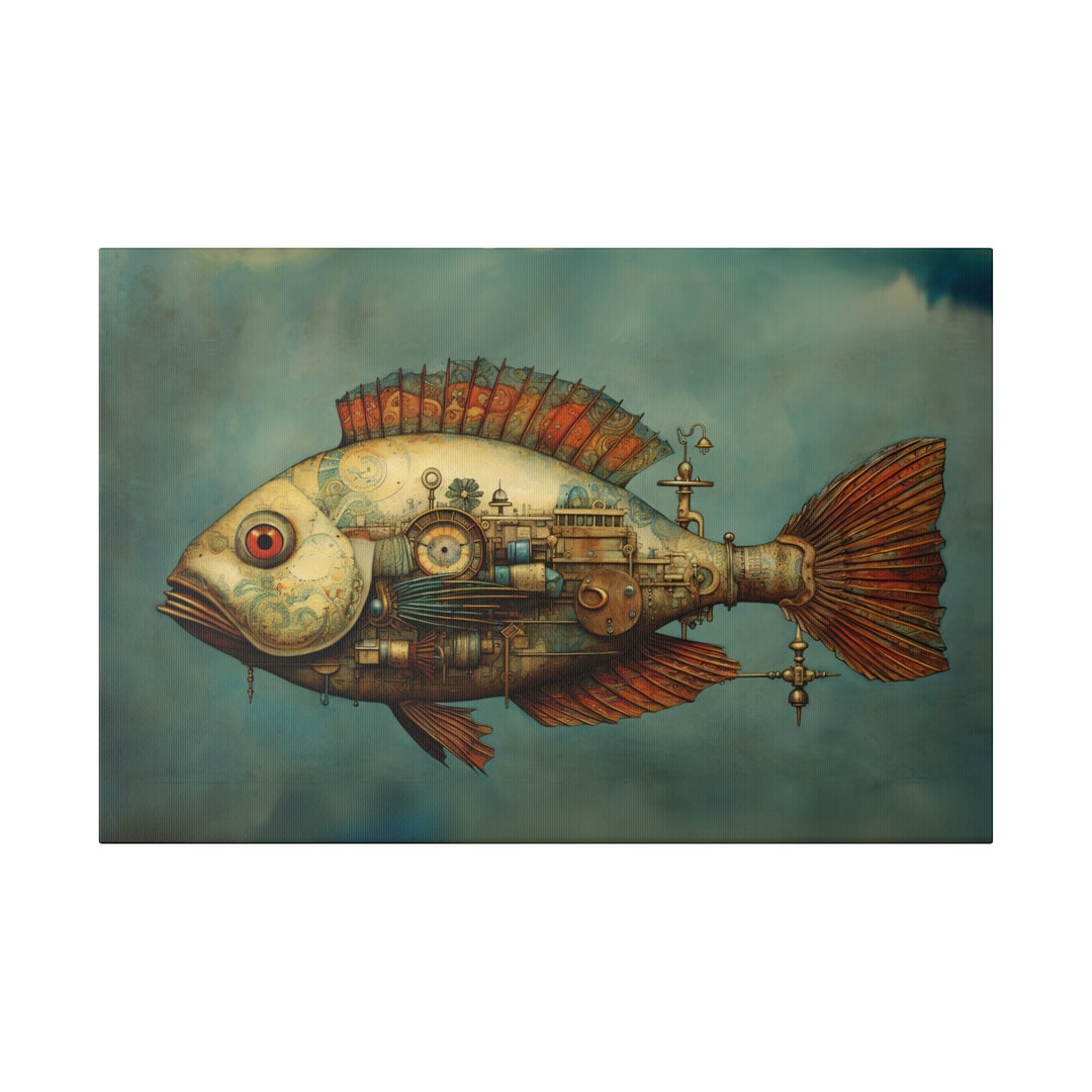 Fish Canvas Steampunk Fish Wall Art Fish Office Art Canvas Fish Home ...