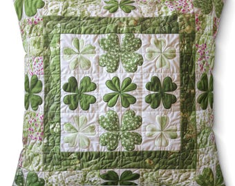 Printed Shamrock Faux Suede Pillow or Pillow Cover Saint Patrick's Day Green Clover Decor, Irish Luck Throw Pillow Home Decor