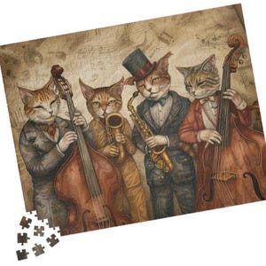 Musical Jazz Cats Jigsaw Puzzle: Gift for Music Lovers