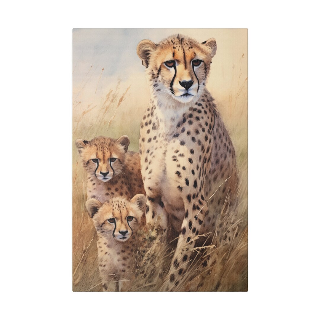 Cheetah Watercolor Canvas Cheetah Wall Art Cheetah Office Art Canvas