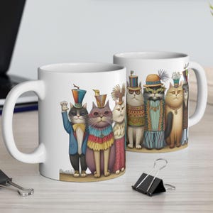 Whimsical Cats Coffee Mug, 11 or 15 oz. Cute Cat Gifts for Cat Lover, Fun Ceramic Coffee or Tea Cup in regular or large size
