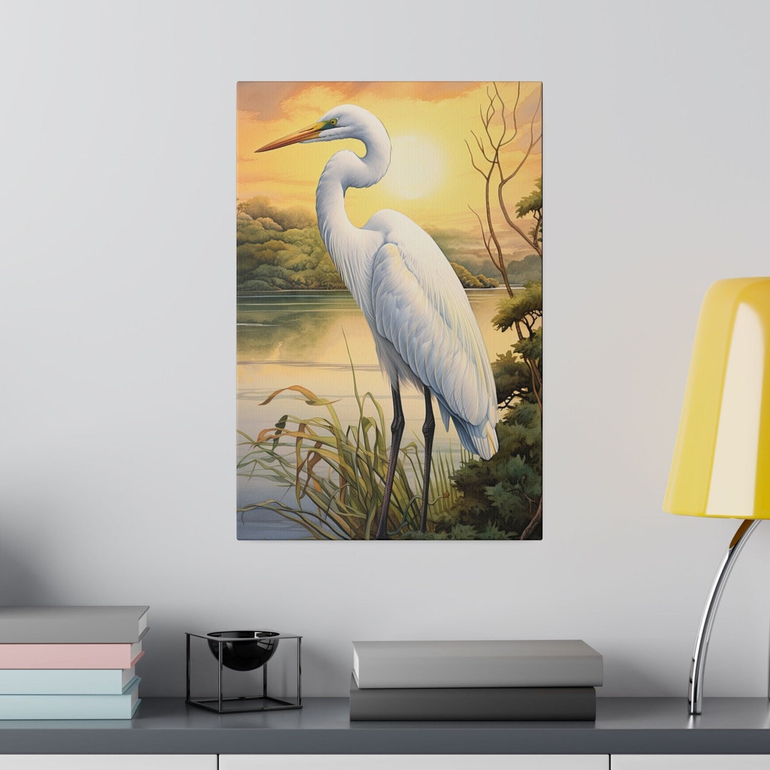 Great White Egret Canvas White Egret Wall Art Egret Office Art Canvas
