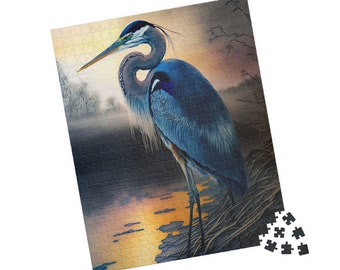 Blue Heron Puzzle (110, 252, 500, 1014-piece) Blue Heron Gift, Blue Heron Lover Gift, Bird Puzzle for Adults, Bird Lover Gift