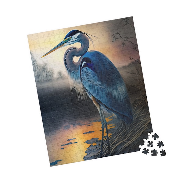 Blue Heron Puzzle (110, 252, 500, 1014-piece) Blue Heron Gift, Blue Heron Lover Gift, Bird Puzzle for Adults, Bird Lover Gift