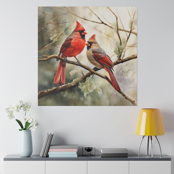 Watercolor Cardinal Canvas Wall Art Cardinal Wall Art Cardinal Office Art Canvas Cardinal Home Decor Wall Art Cardinal Office Decor