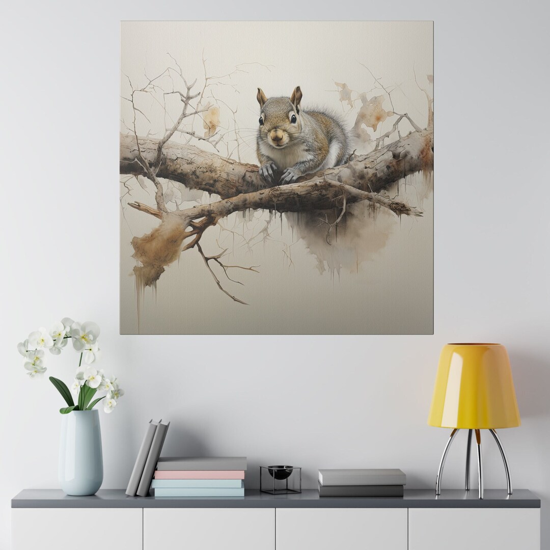 Watercolor Squirrel Canvas Squirrel Wall Art Squirrel Office Art Canvas