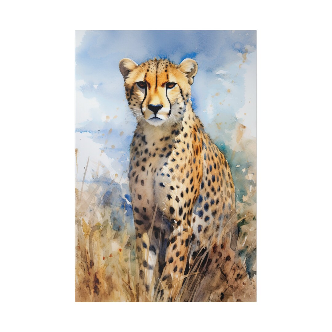 Cheetah Watercolor Canvas Cheetah Wall Art Cheetah Office Art Canvas