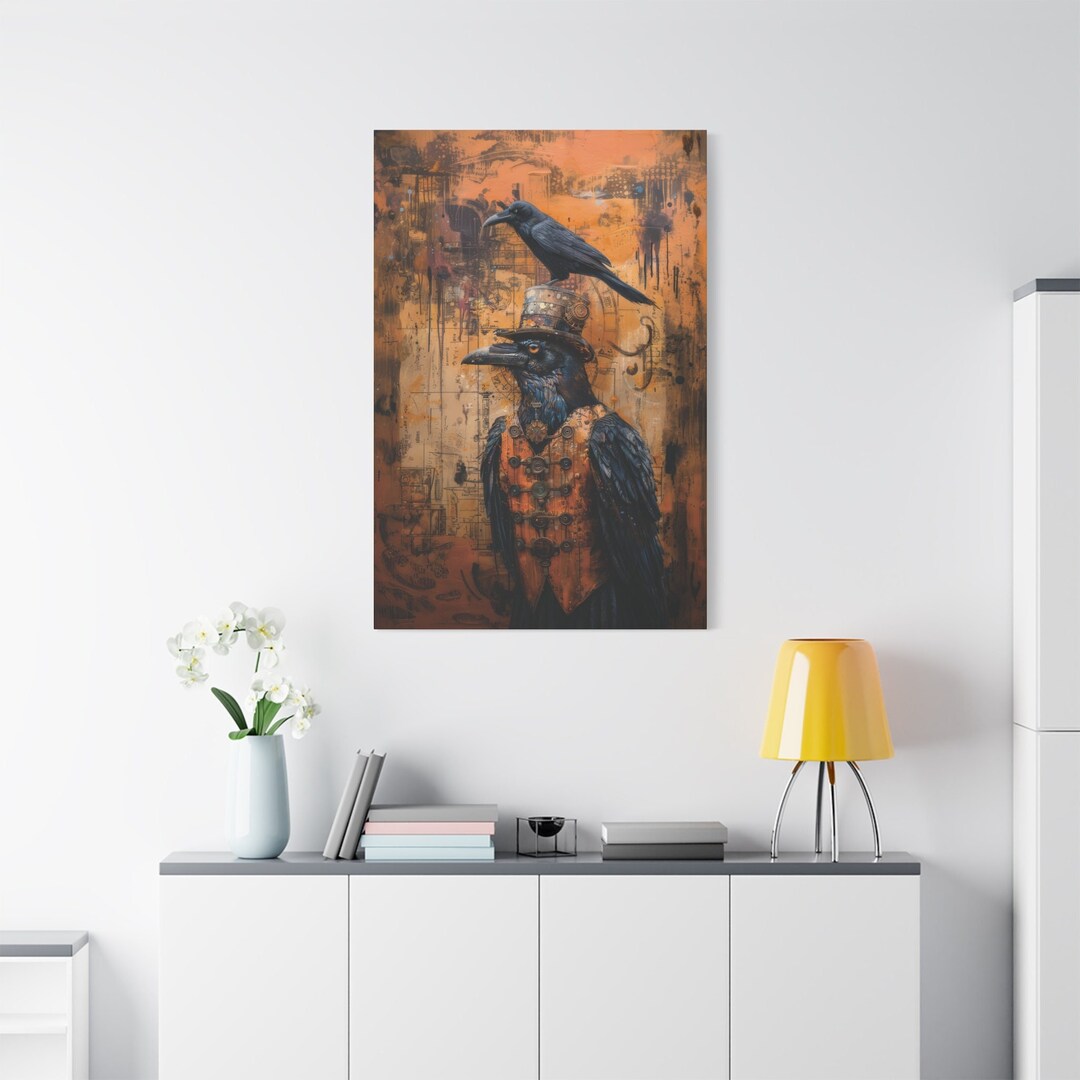 Steampunk Raven Wall Art Canvas, Stretched, 1.25" Steampunk Wall Decor ...