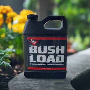May include: A black plastic bottle with a red and white label that says "Wet the Bush Load Ornamental Plant Growth Regulator 1 Quart (946ml)"