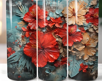 Amapola Tumbler Wrap: Ibisco portoricano, bicchiere sottile da 20 once (download digitale PNG)