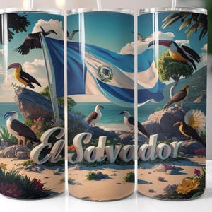El Salvador Flag Tumbler Wrap PNG Design, El Salvador Tumbler Wrap 20 oz Skinny Tumbler Sublimation Instant Digital Download