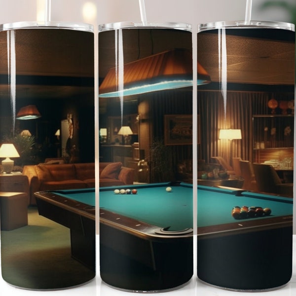 Pool Table Billiards Design 20oz Skinny Sublimation Tumbler Wrap, Pool Shark Tumbler, Blue Pool Table Tumbler, Digital Download, 300 DPI PNG