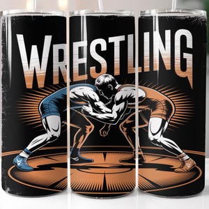 20oz Skinny Tumbler Wrestling Blue Sublimation Designs Template Straight PNG File Download - Wrestling Sport
