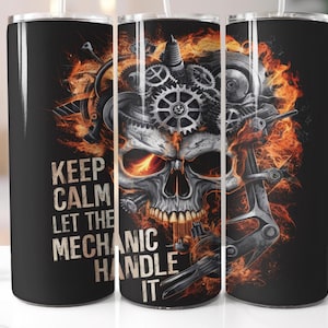 Mechanic Skull Tumbler Sublimation Design: Automotive Toolbox (PNG Digital Download)