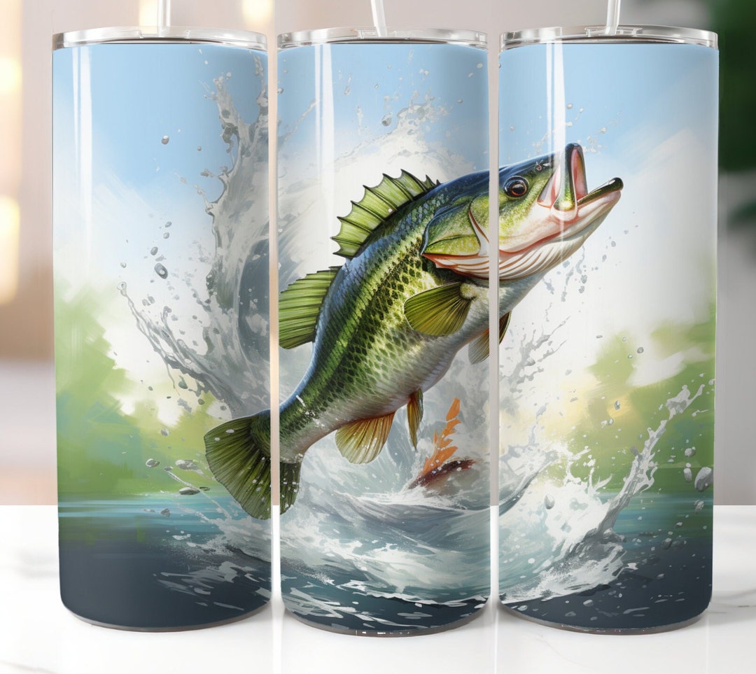 Bass Fish 20 Oz Skinny Tumbler Sublimation Design Digital Download PNG