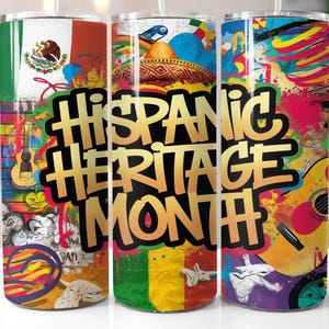 20 oz skinny tumbler png, Hispanic Heritage Month Svg Png, Happy National Hispanic Heritage Month, Hispanic flags Sublimation