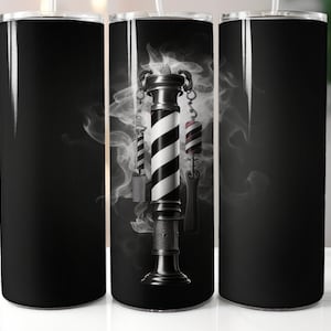 Gobelet de barbier PNG, salon de coiffure, barbier, ne sous-estimez jamais le pouvoir d&#39;un barbier, design en sublimation de gobelet 20 oz, téléchargement numérique, PNG