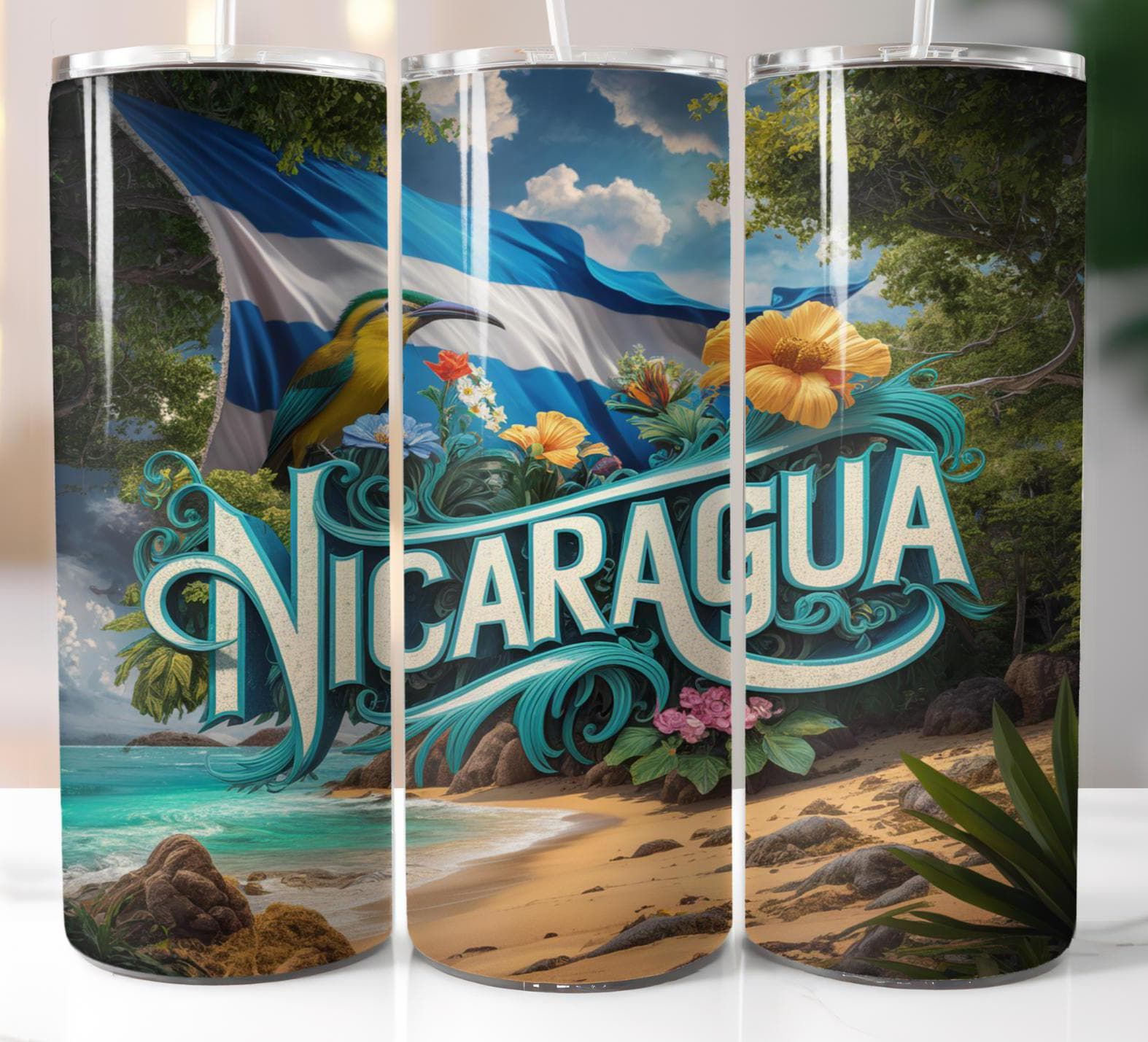 Nicaragua Flag Tumbler Design: 20oz Skinny Wrap (PNG Digital Download)