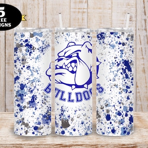 Royal Blue Bulldogs Paint Splatter Tumbler, Bulldogs Paint Tumbler png, Blue Bulldogs Tumbler png, Bulldogs Royal 20oz Tumbler wrap png