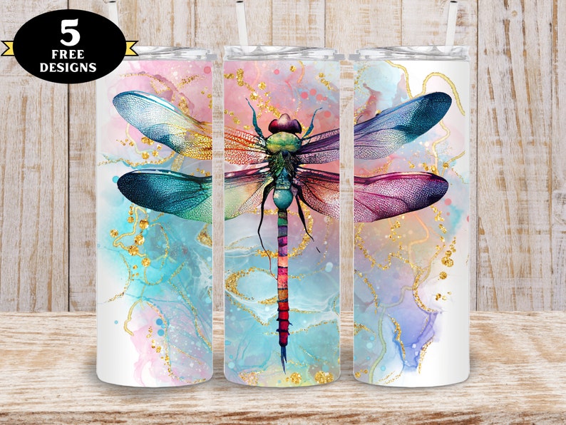 Dragonfly Alcohol Ink Tumbler png, Dragonfly Tumbler png, Pretty Dragonfly 20oz Tumbler png zdjęcie 1