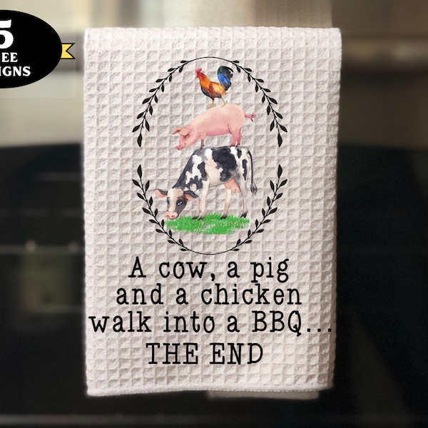 Funny Kitchen Towel png, Cow Pig Chicken Funny Kitchen towel png, funny BBQ towel sublimation design, Father’s Day towel png