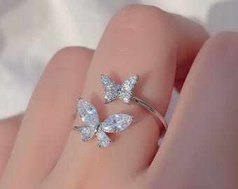 Schmetterling Zirkonia Offener Ring: Eleganter Einstellbar Statement Schmuck