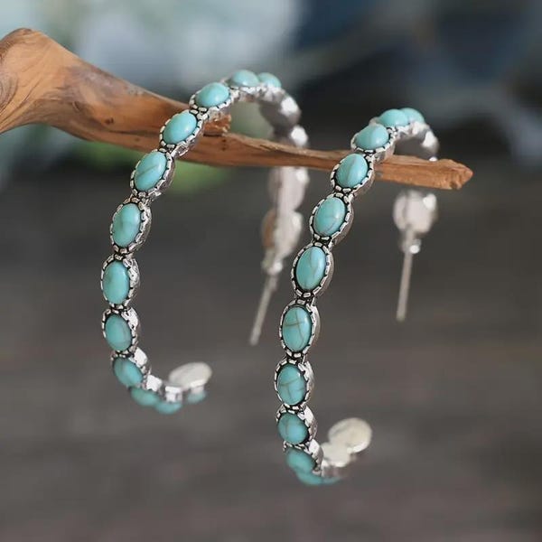 Türkis Ohrringe | Versilbert Western Boho Schmuck | Boho Ohrringe für Frauen