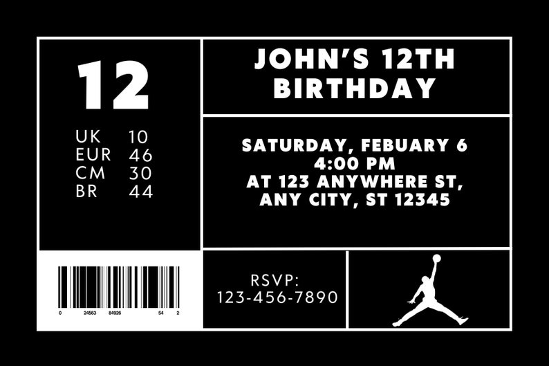 Editable Jordan Party Shoe Box Label Canva Template, Shoe Box Label ...
