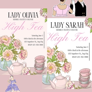 Editable Bridgerton Themed Invitation, High Tea, Regency Era Invitation, Editable Invitation for Tea Party, Digital Download Canva Template.