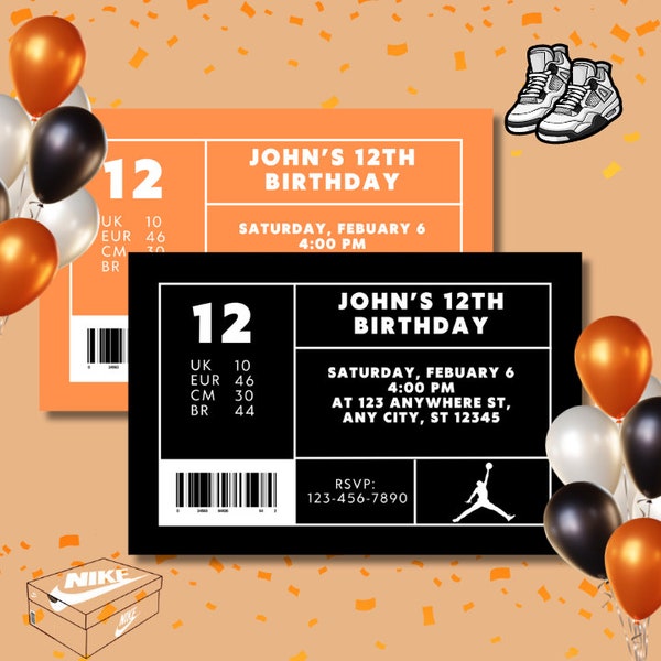 Editable Jordan Party Shoe box label Canva Template, Shoe box label Invite, Label template for shoe box, Editable shoe box label template