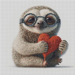 Cross stitch pattern, sloth, heart, cute, love, gift, anniversary, present, best, diy, animal, digital instant download