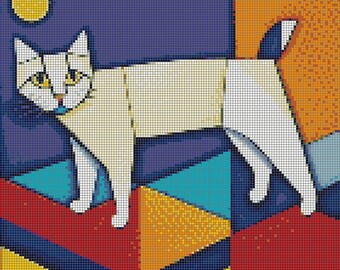 Cubistic cat cross stitch pattern digital download instant pdf fun diy best lovely colors