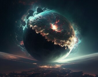 Earth Space Universe Exploding Milky Way Destroyed Moon Light Judgement Gift End of the World Digital Print Wallpaper by ReallyNiceArtShop