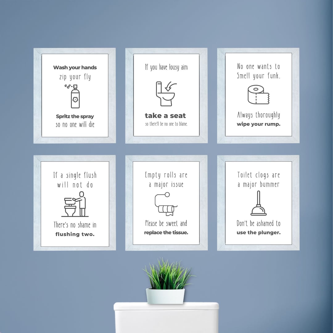 Set of 6 Funny Bathroom Prints Wall Art Prints Bathroom Art Bathroom Decor Bathroom Humor Funny