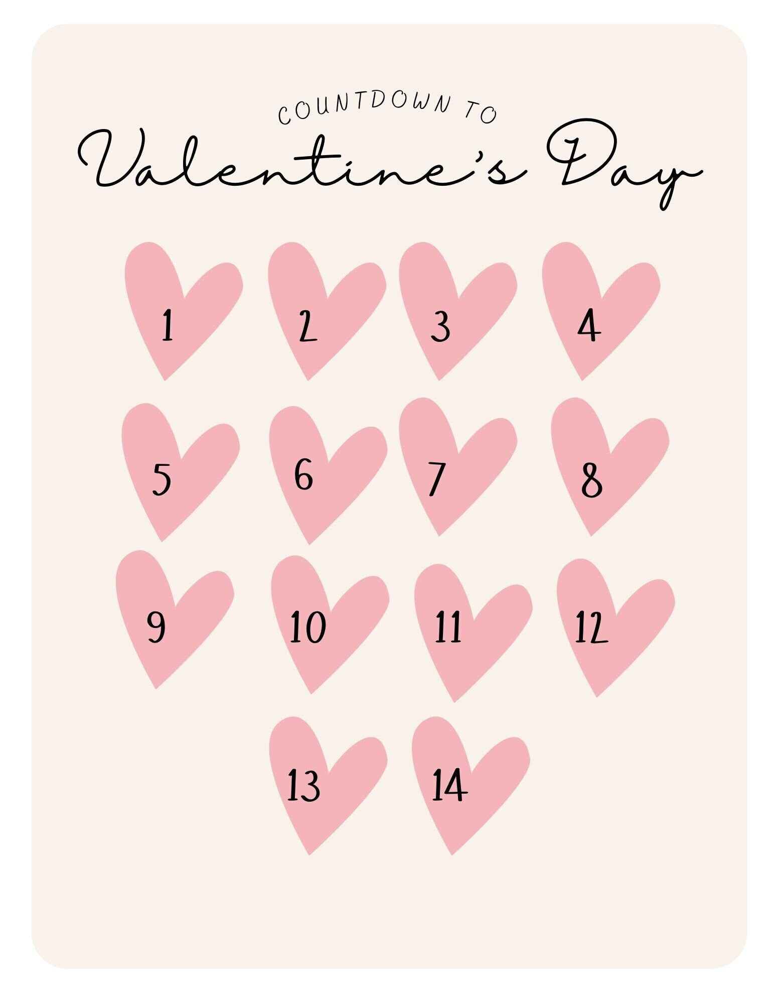 INSTANT DOWNLOAD Valentine's Day Countdown Calendar for Children Printable Valentine's Day