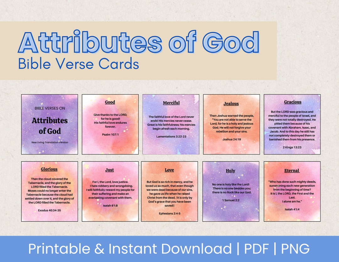 Attributes of god bible verse cards biblical affirmations in etsy