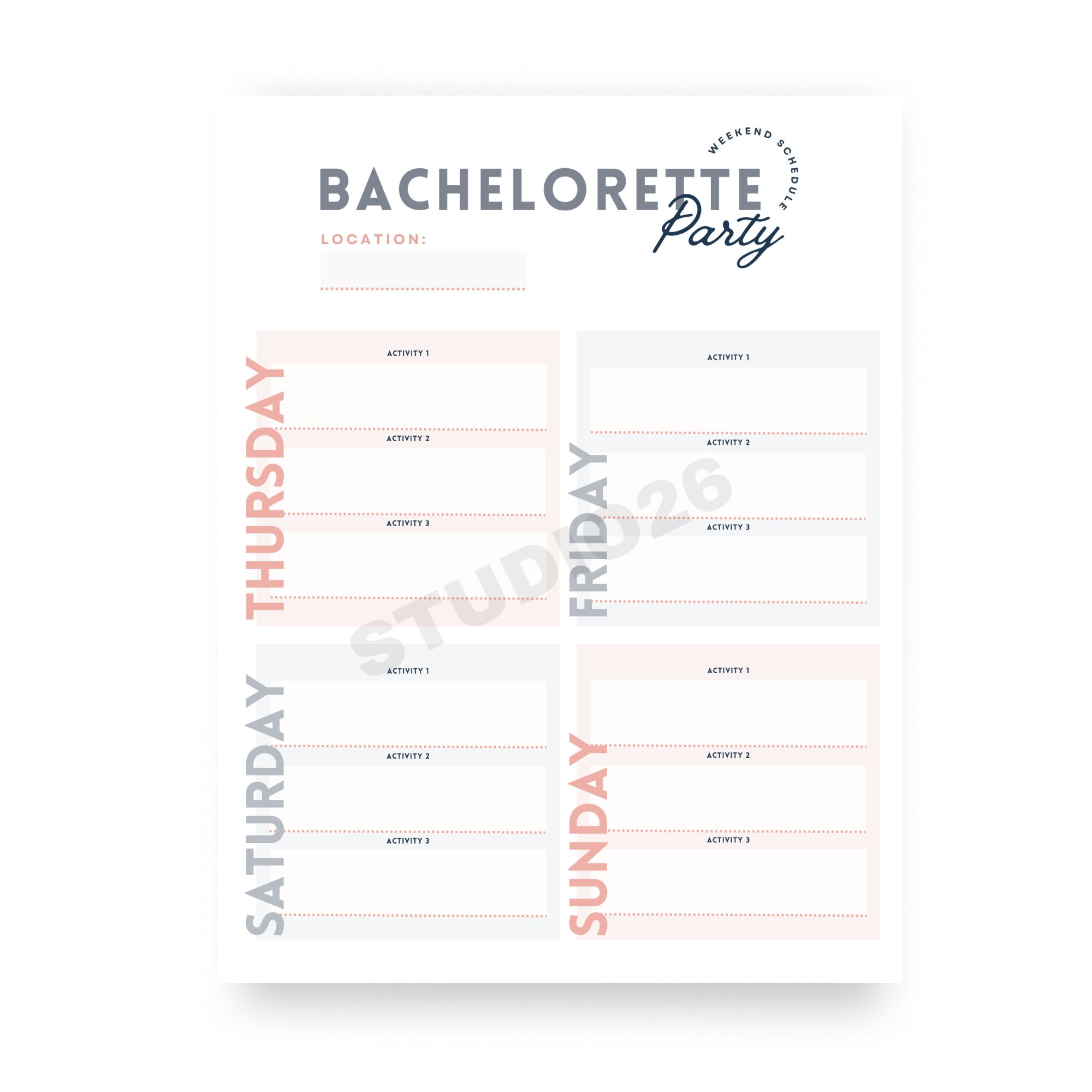 Bachelorette Party Itinerary Printable | Instant Download! - Etsy