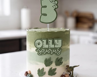 Personalised Dinosaur Name Age Cake Topper Set | 3D Printed Birthday Decor