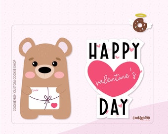 Bear Valentine&#39;s Cookie Set Cutter .STL File + PNG/JPG Edible Print! Instant download!