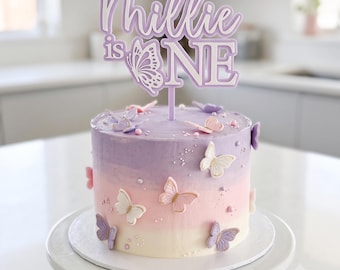 Butterfly  Birthday Cake Topper 3D Printed | Two-Tone Birthday Sign | Double Layer Custom Name & Age