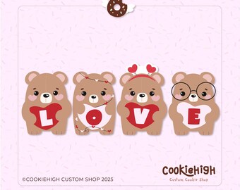Love Bear Valentine Cookie Cutter Set with 4 .Stl + PNG Image of Eddie! | Instant download!