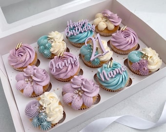 Custom Cupcake Charm Topper Set 3D Printed | Personalised Name & Age | Birthday Charms