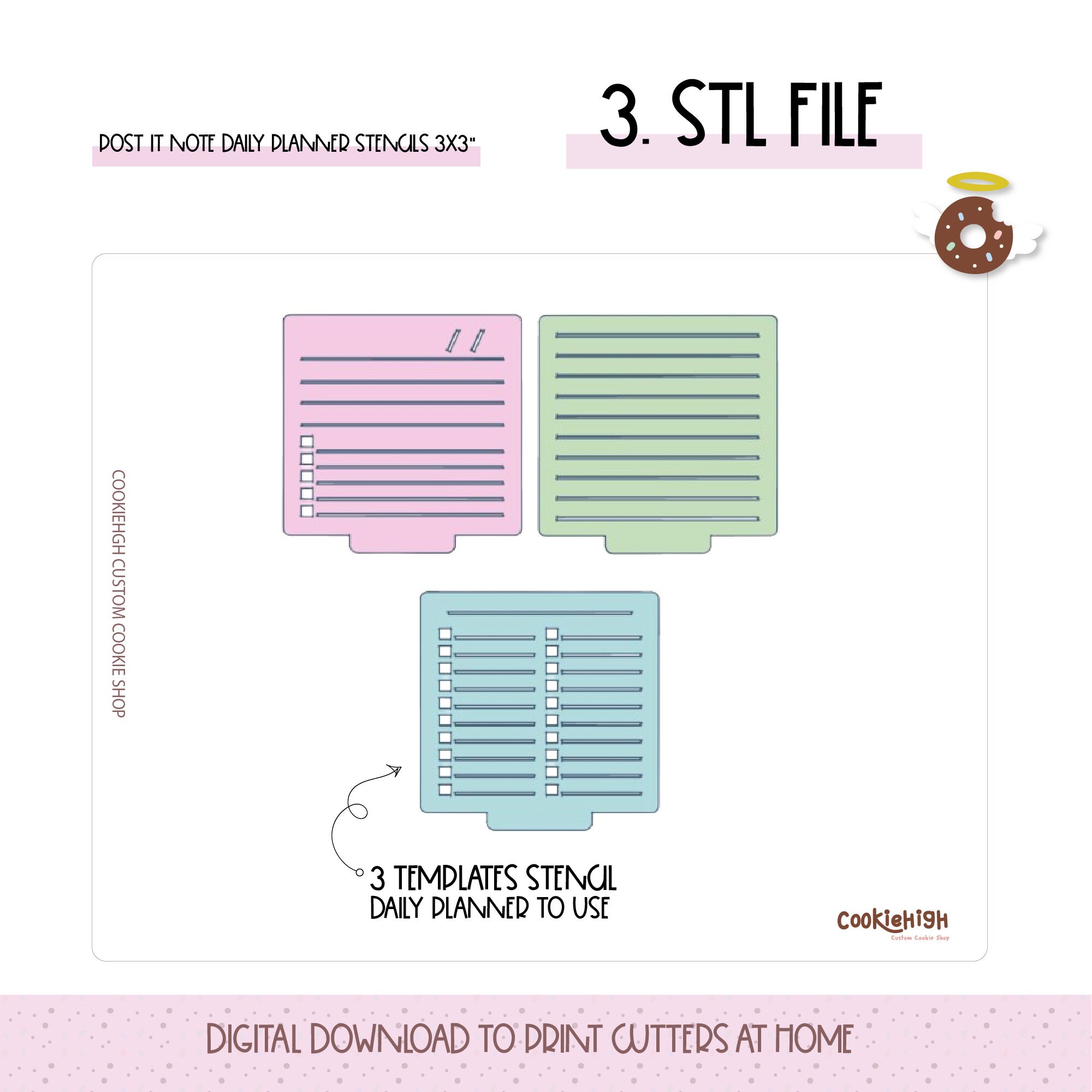 Digital: Post It Note Daily Planner Stencils STL File for 3D Printing ...