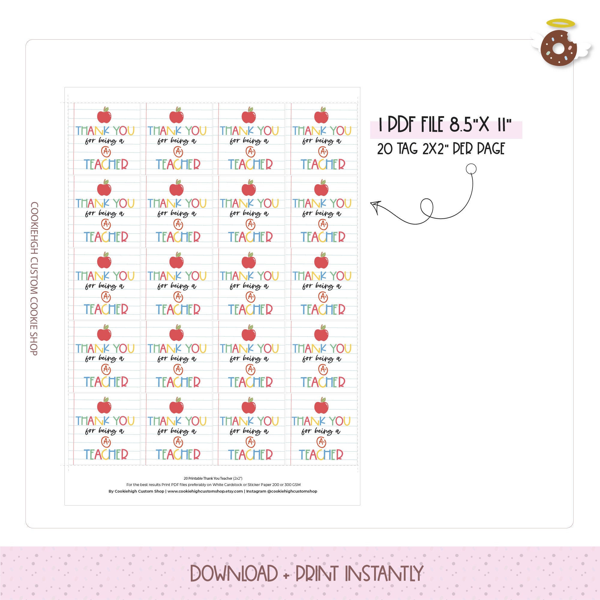 Teacher Appreciation Gift Tag: A+ Teacher Printable (2x2