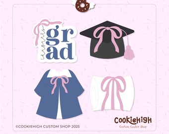 Coquette Grad Midsize Cookie Cutter Set of 4: PNG Image Included (Digital Download)