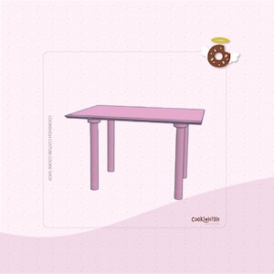 May include: A pink table with four legs. The table is on a light pink background with a white border. The text "Cookiehigh Custom Cookie Shop" is on the left side of the image. A cartoon donut with a halo is in the top right corner of the image.