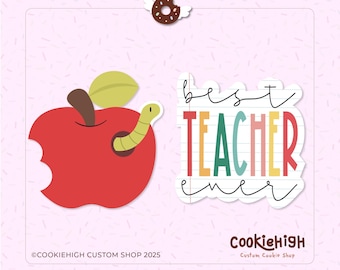 Best Teacher Ever Set of 2 Cookie Cutter .Stl + PNG Image of Eddie! | Instant download!
