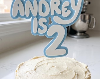 Personalized Blue Dog Birthday Cake Topper | Custom Name, Age (3D Printed)