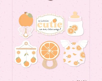 Orange Baby Shower Cookie Cutters STL | "Little Cutie" | Digital Download+Edible PNG+Black Guide